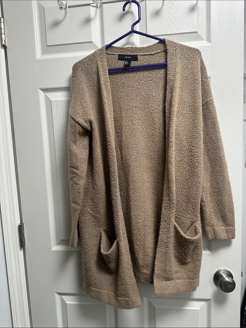 Forever 21 Taupe Bouclé Open-Front Cardigan